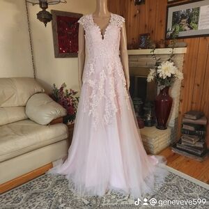 Elegant Pink Lace A-Line Evening Dress